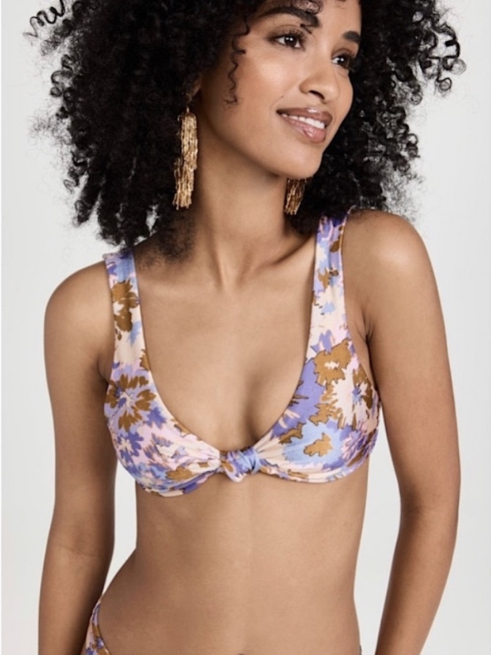 Zimmermann Lavender, Tan and Cream Floral Knot Bikini Top